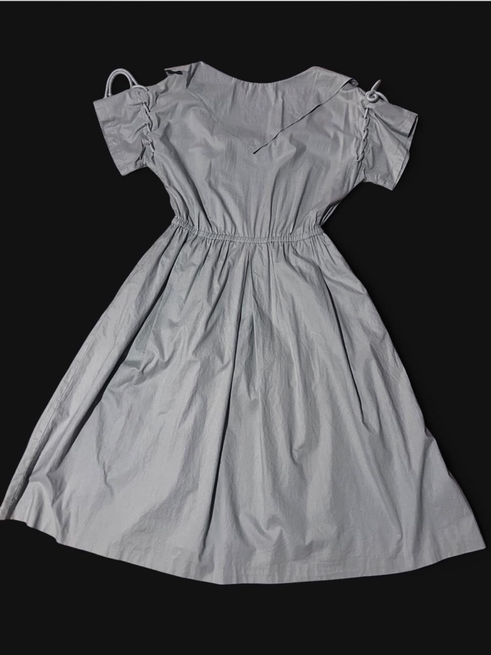 Women’s Gray Cotton Midi Dress with Elastic Waist and Tie-Shoulder Detail Sm/Med